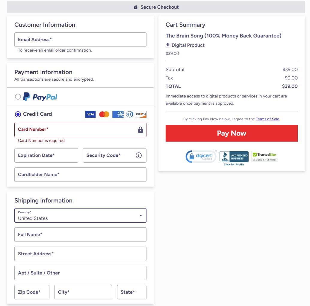 The Brain Song Checkout Page